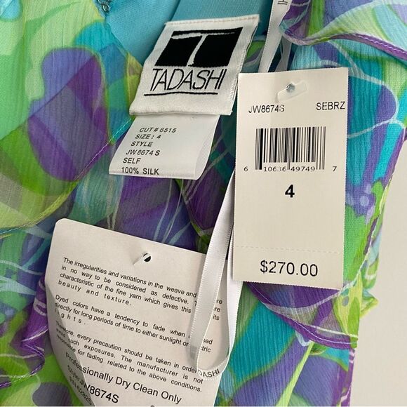 Tadashi Shoji Y2K Floral Tiered Ruffle Silk Watercolor Sleeveless Dress - Picture 11 of 11